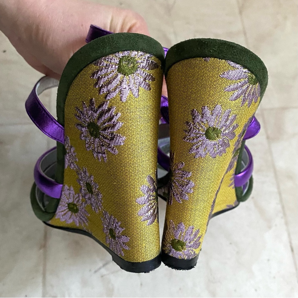 $940 LA DoubleJ Made in Italy Suede Leather Floral Ankle Strap Wedge Sandals 6 - Picture 10 of 13